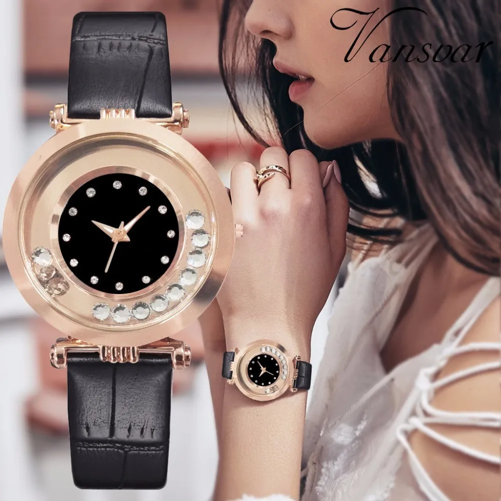 Горячие модные женские часы со стразами повседневные роскошные кожаные
