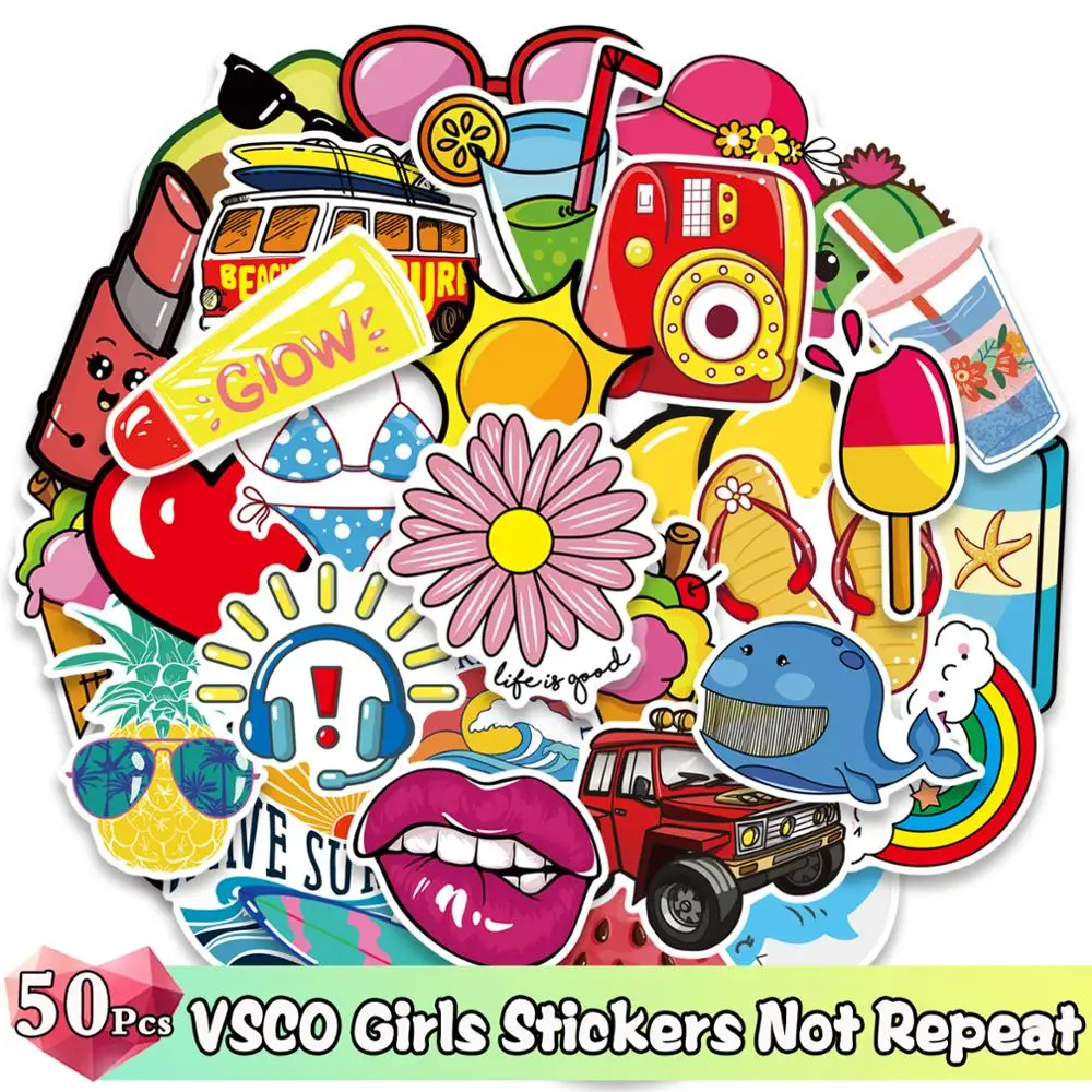 50 шт. Мультяшные наклейки VSCO для девочек милые аниме ноутбука чемодана