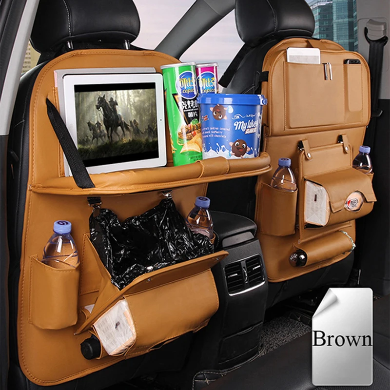 Органайзер для спинки автомобильного сиденья из искусственной кожи с подносом