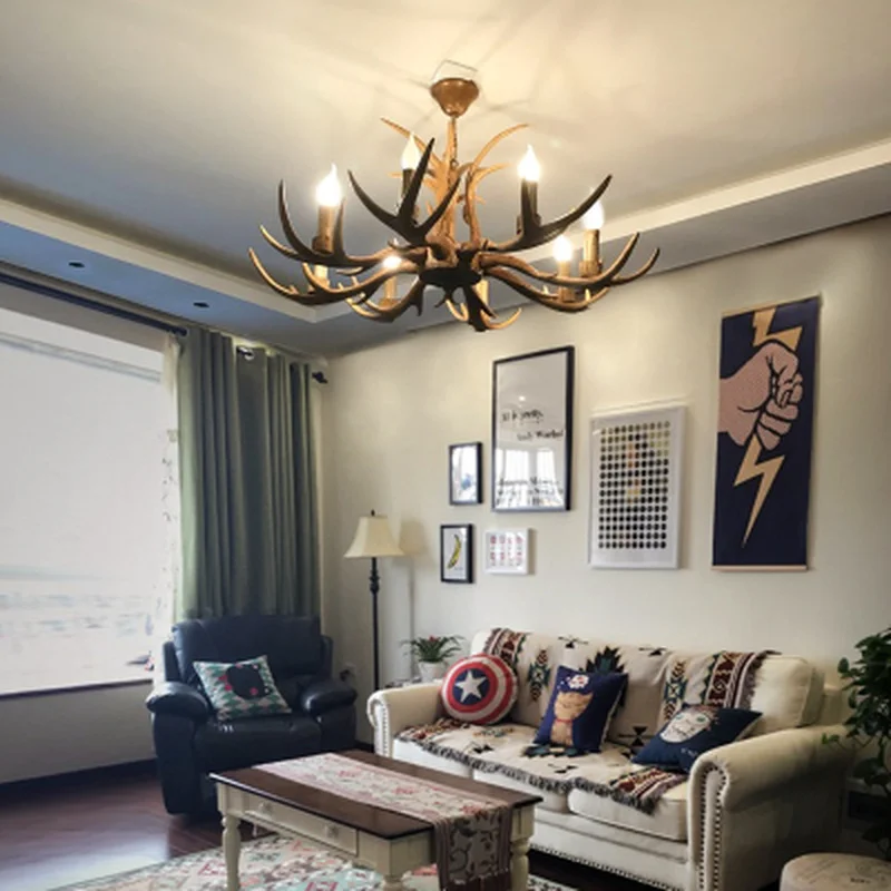 Европейская страна свеча рог люстра потолочные светильники s ретро смола олень