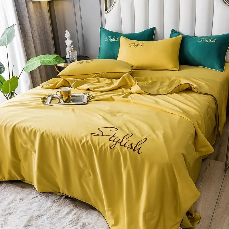 

Solid color Washed silk summer quilt Blanket Air Condition Comforters sleeping coolness Queen King thin quilt for Kids Adult