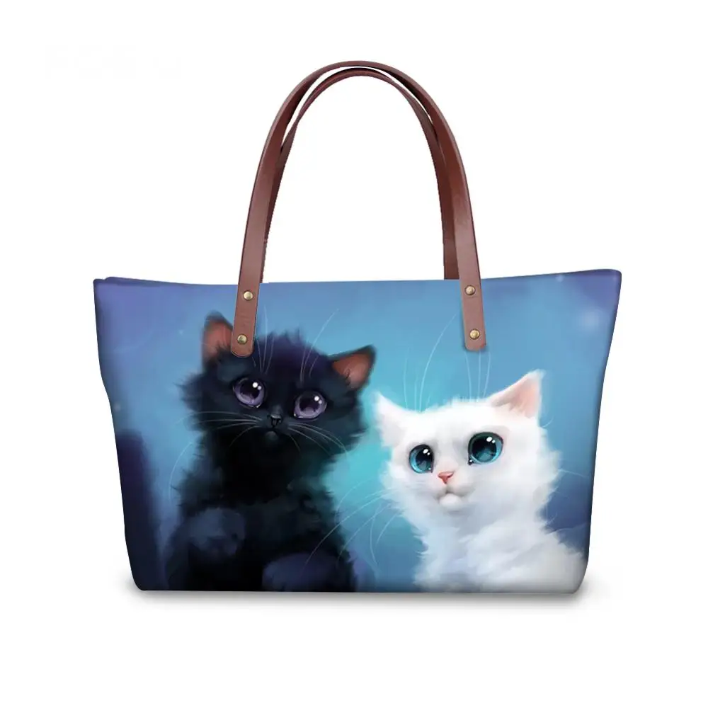

Cartoon Cat 3D Printing Women Handbags Luxury Designer 2020 Casual Tote Bags Large Shoulder Bag for Female Beach Party Bags