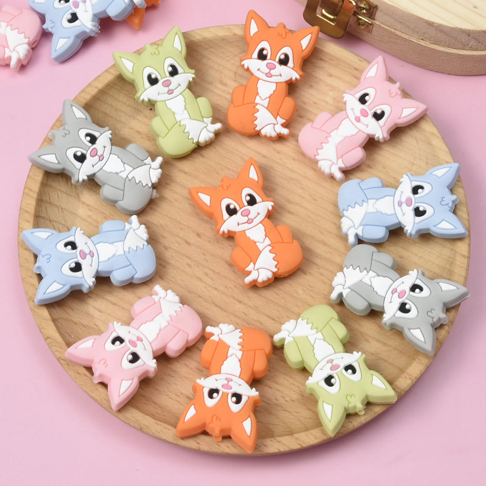

10pcs Mini Fox Silicone Beads Baby Cut Cartoon Pacifier Toy Accessories