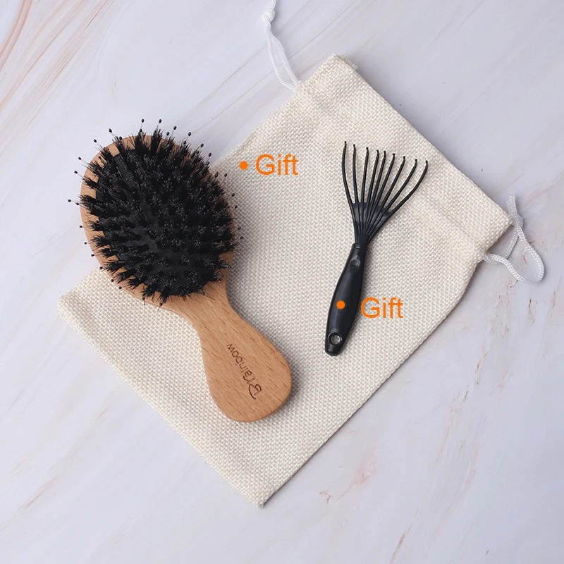 

Brainbow 1PC Wood Hair Brush Anti-static Non-slip Handle Hair Comb Bristle Head Scalp Massager Cute &Mini Sized Comb