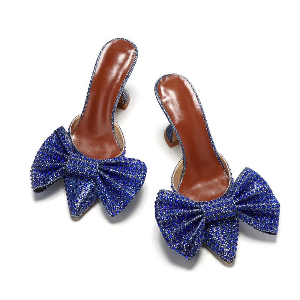 

Europe And The United States Super Flash Bow Rhinestone Shiny Wine Glass With High Heel Women's Slippers
