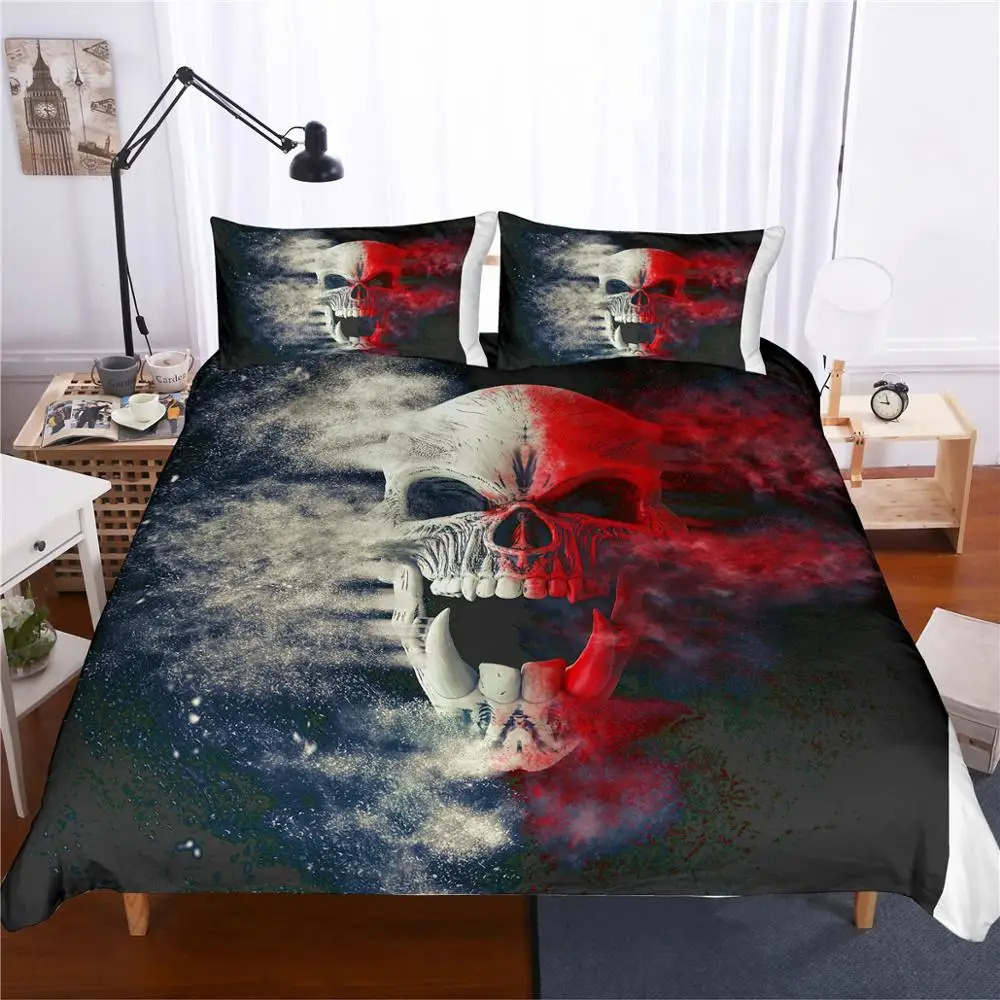 

Sugar Skull Duvet Cover Set for Kids Soft Microfiber 3pcs Bedding Set with Pillow Cover Halloween Skull Bedspreads Quilt Cover