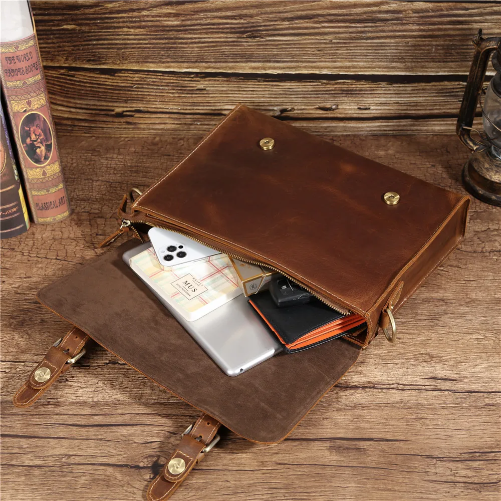 Genuine Leather Men's Briefcase 13 Inch Laptop Tote Business Shoulder Messenger Bag Portfolio Document Casual Crossbody Hand Bag
