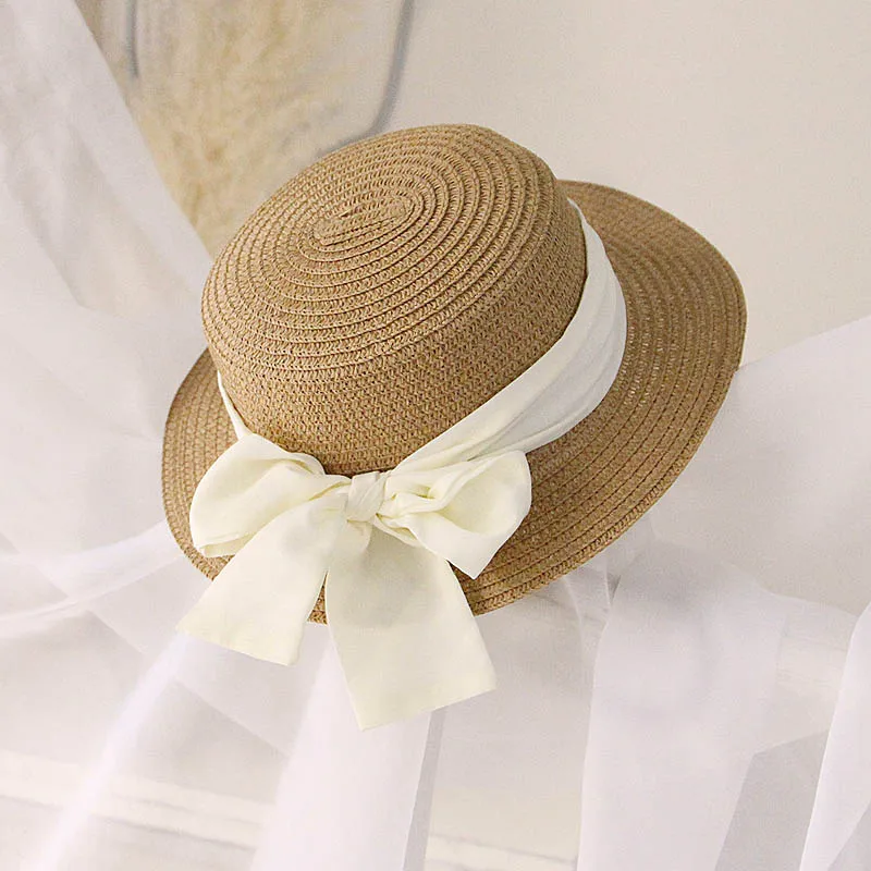 

2021 Girls Summer Straws Hats Fashion Kids Spring Bowtie Hats Elegant Casual Accessories Holiday Cute Caps For Children