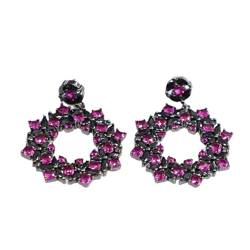 

Rose red wreath fashion personality earrings 210318-06