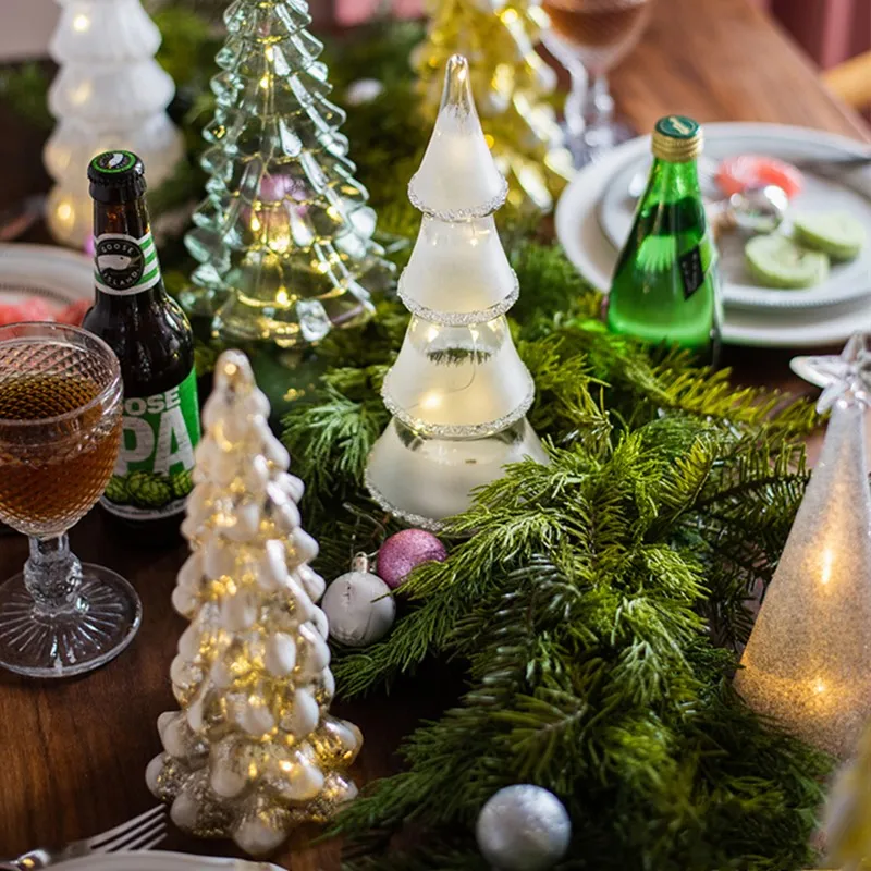 Стеклянная Рождественская елка светодиодная украшение стола маленький Ночной