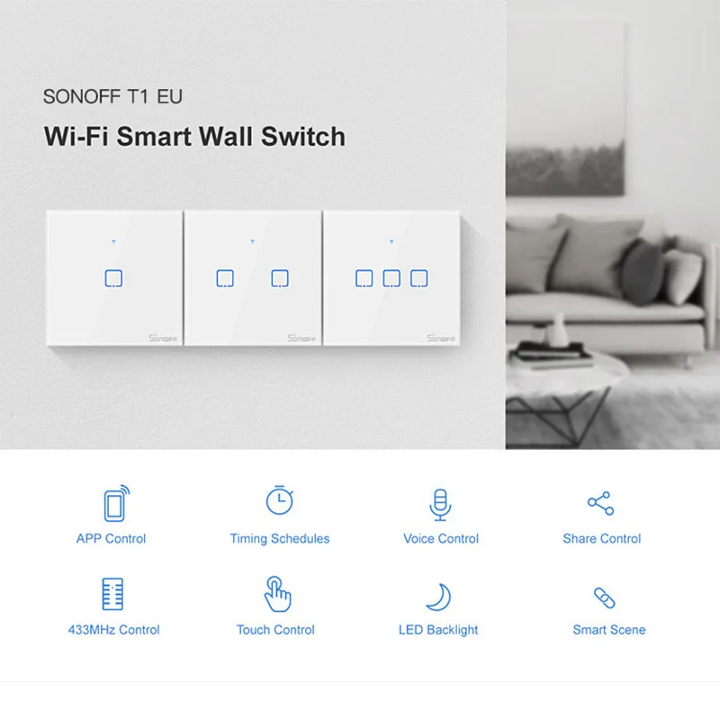 Смарт выключатель Sonoff сенсорный настенный с поддержкой Wi Fi 1/2/3 клавиши|Модули для