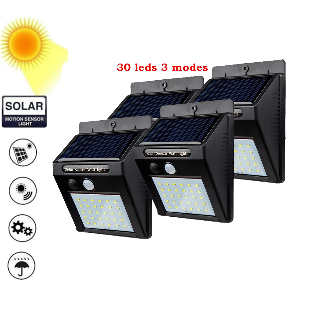 2/4 шт. 30 светодиодный солнечный светильник три режима черный белый цвет