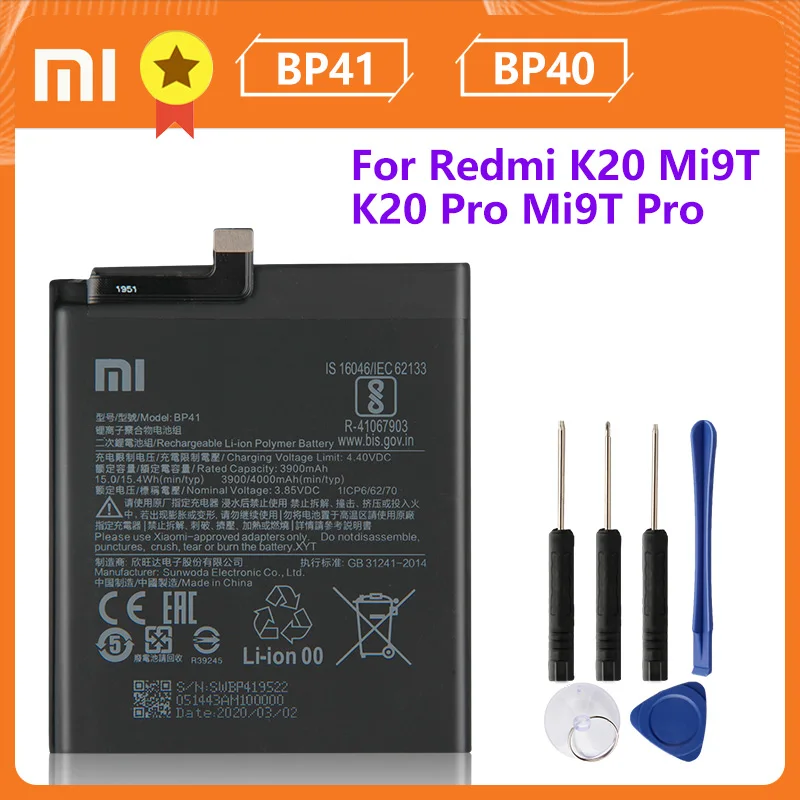 Xiao Mi Xiaomi Оригинальный аккумулятор для телефона BP41 BP40 K20Pro Mi9T 9T Pro K20 3900mAh запасная