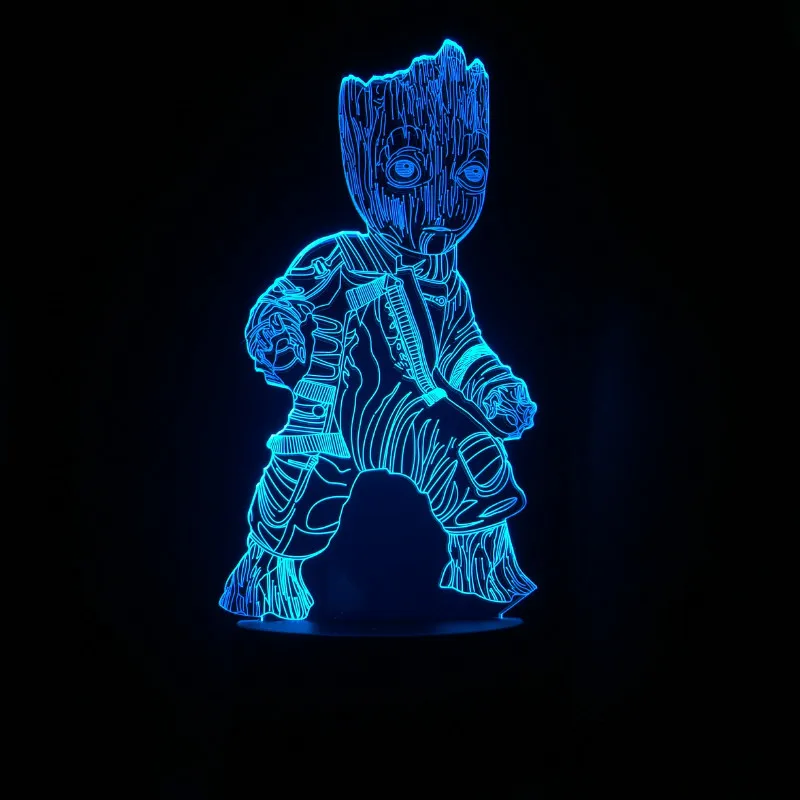 VCity Groot 3D лампа 7 цветов, меняющая ночник, детский вентилятор, подарки для дома, спальни, стол, рядом с освещением, абстрактный акриловый Lamparas