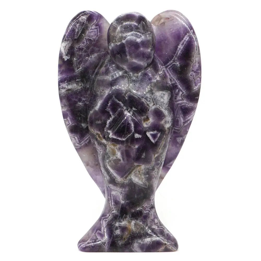 

5.9" Angel Figurine Natural Amethyst Crystal Hand Carved Reiki Healing Stone Lucky Crafts Home Room Desk Decoration Gift