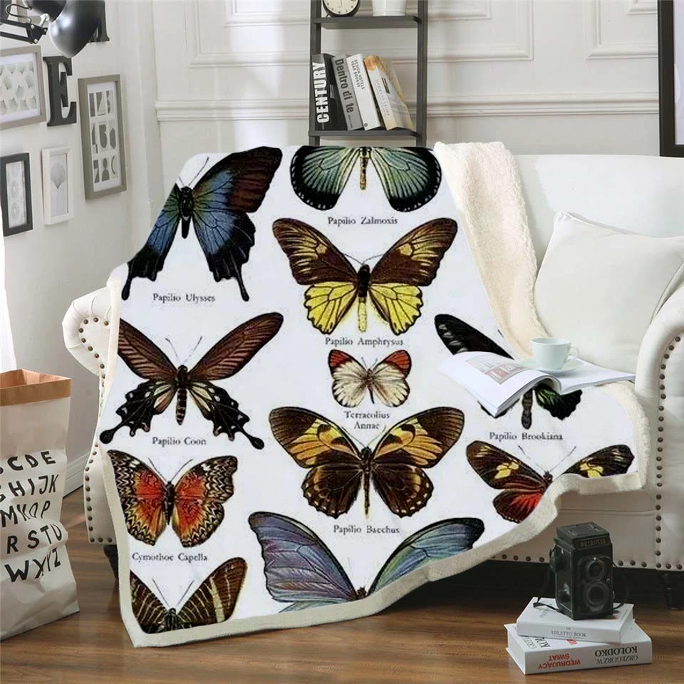 

Plstar Cosmos Colorful butterfly insect Blanket 3D print Sherpa Blanket on Bed Kids Girl Flower Home Textiles Dreamlike style-12