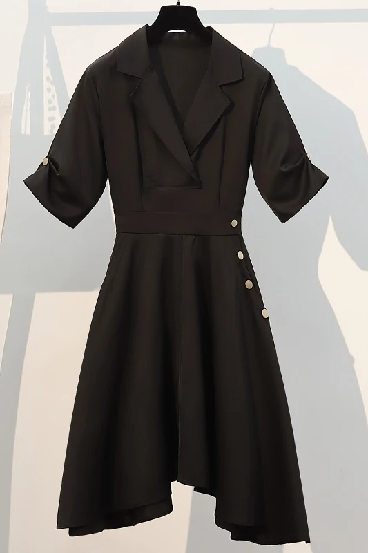 

SuperAen Plus Size 2021 Summer New Irregular Notched A-LINE Casual Knee-Length Solid Dresses for Women