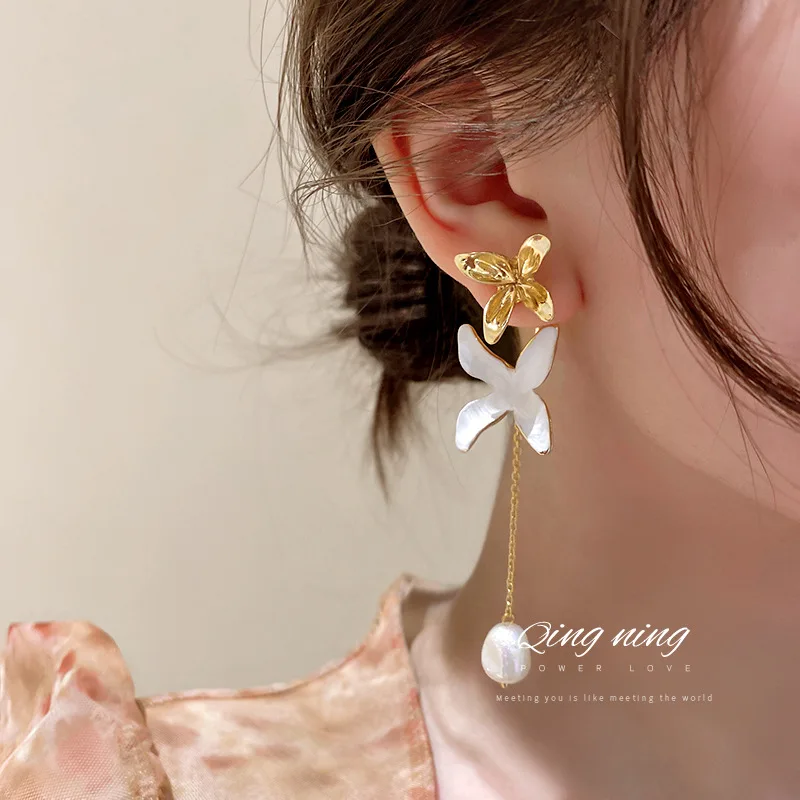 

925 Silver Needle Korea East Gate Fashion Set Zircon Tassel Flowers Asymmetric Earrings Net Red Temperament Women