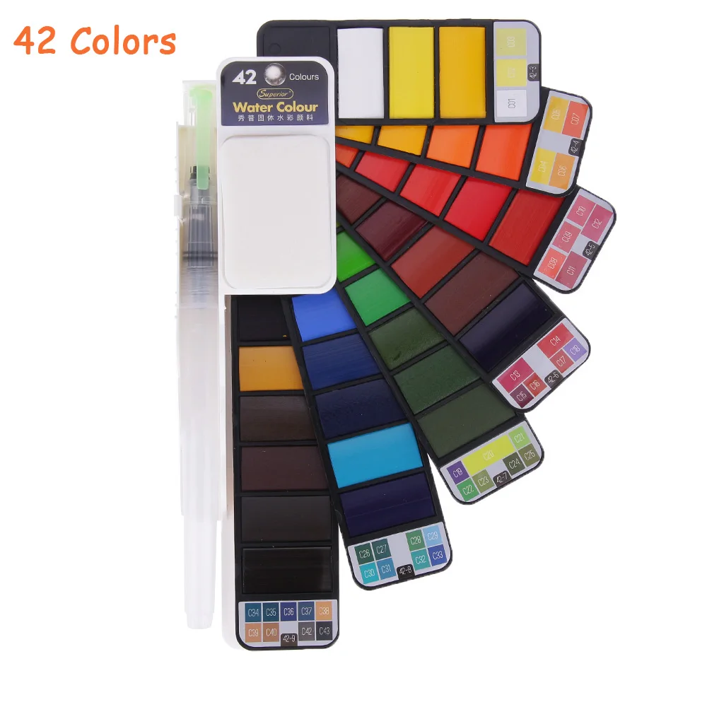 42 Colors Rovtop 18/25/33/42; однотонные сапоги до середины голени акварельные краски в наборе с кисточек для рисования количество Ручка Складная Дорожная воды Цвет для татуажа, пигмент для мануального татуажа рисовать - Цвет: 42 Colors