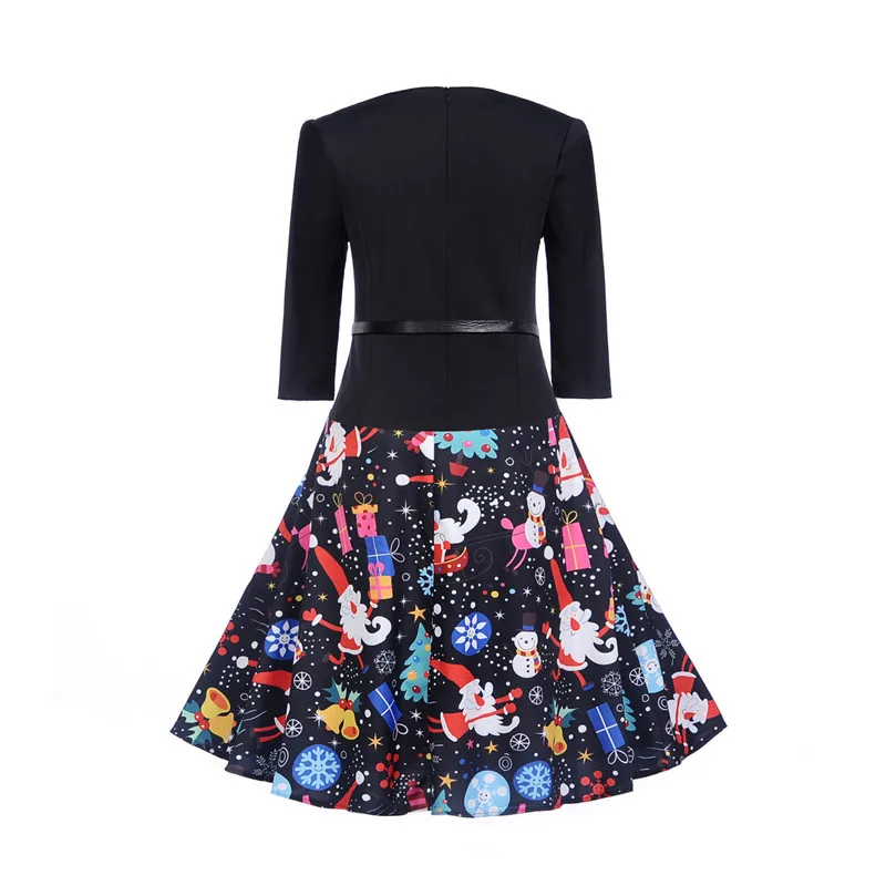 Рождественское Ретро женское платье 50s 60s винтажные качели Vestidos Hepburn три четверти
