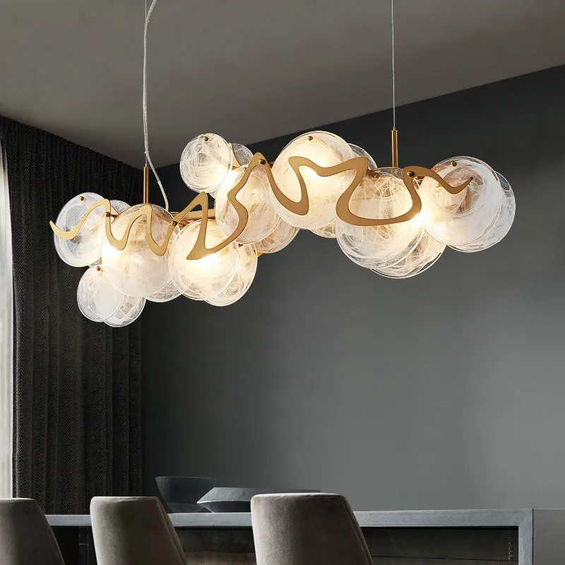 

Dining Room Luxurious Gold E14 Led Pendant Light Modern Gray / White Glass Lustre Gold Iron Led Pendant LampLuminarias Lighting