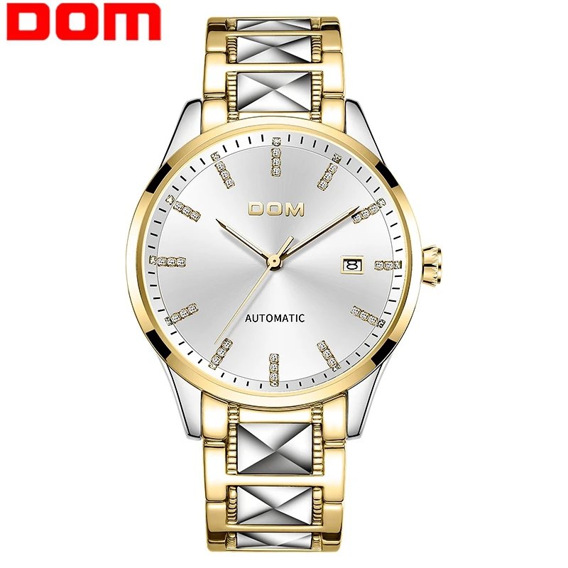 DOM Men Automatic Mechanical Watch Gold Color Vintage Watch Mens 30M Waterproof Watch Top Brand Luxury Men Clock starking watch