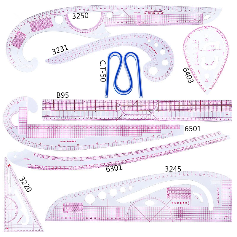

MIUSIE 9PCS Plastic French Curve Sewing Ruler Measure Tailor Multi-functional Ruler Making Clothing Ruler Tools