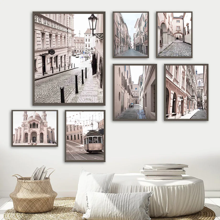 

Victoria Temple Streetcar Archway Street Wall Art Canvas Painting Nordic Posters And Prints Wall Pictures For Living Room Decor