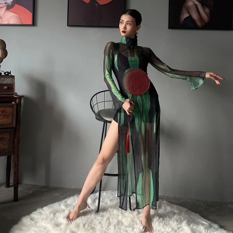 Женское классическое танцевальное платье-Ципао Цветочное платье дизайнерская