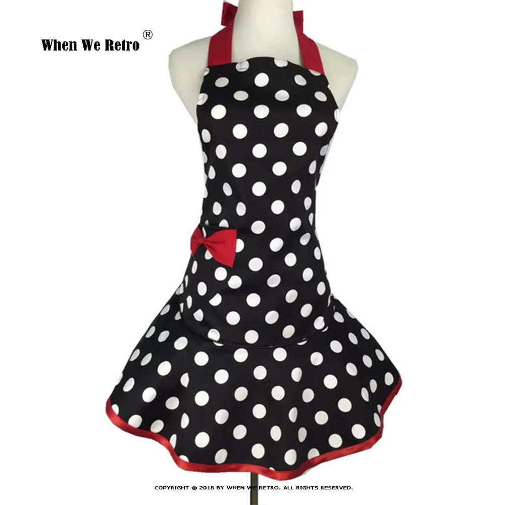 Фартук женский хлопковый в горошек с бантом на шее |