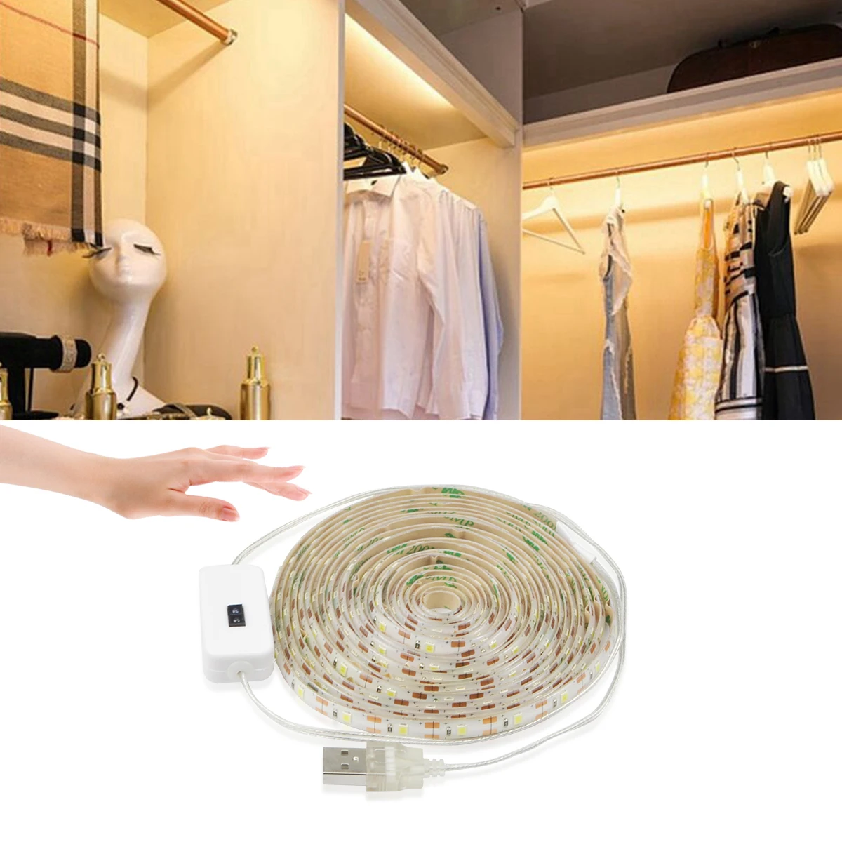 1/2/3/4/5 м USB Ручной датчик подметания Светодиодная лента ночник умный выключатель
