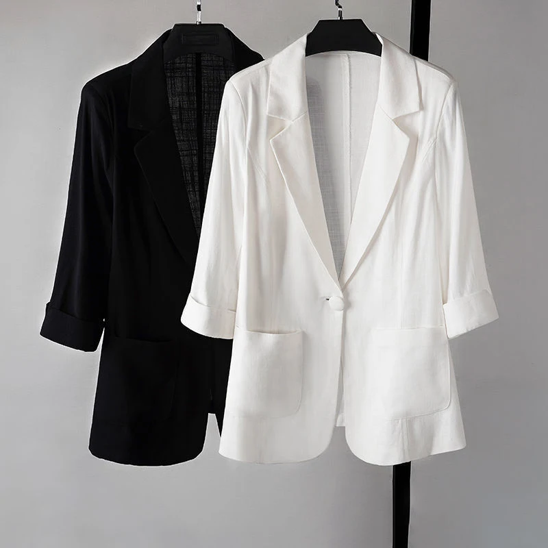 

2021 Notched Blazer Women for summer Casual Office Lady Suit Outwear Chic coats women clothes female plus size black jackets