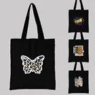 Сумка для покупок в стиле Харадзюку, модная Холщовая Сумка с леопардовым принтом и надписью, черная Студенческая сумка на плечо