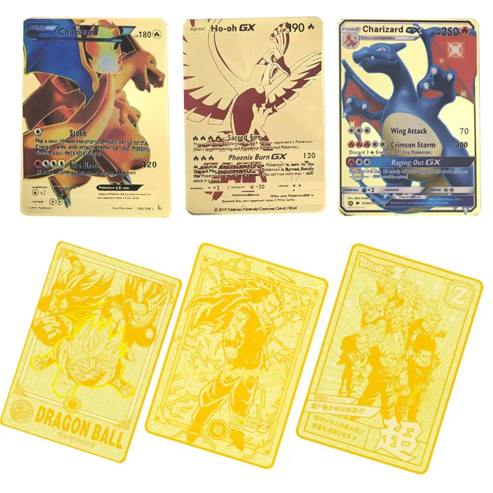 Лучшие продажи золотой металл цвет битва карт игры Pokemones карты энергии Charizard коллекция карт игрушки