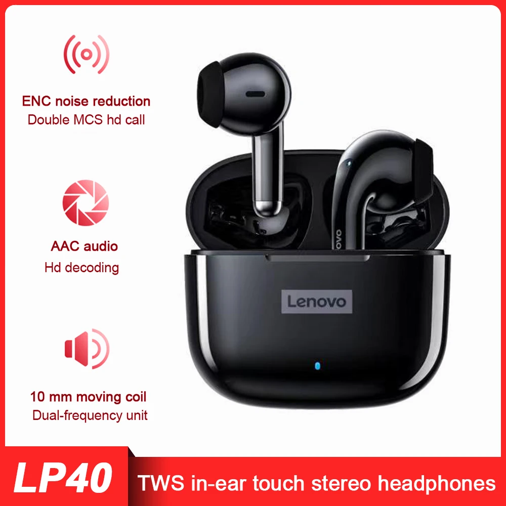 

NEW Original Lenovo LP40 TWS Wireless Earphone BT 5.0 Dual Stereo Noise Reduction Bass Touch Control Long Standby Earphone