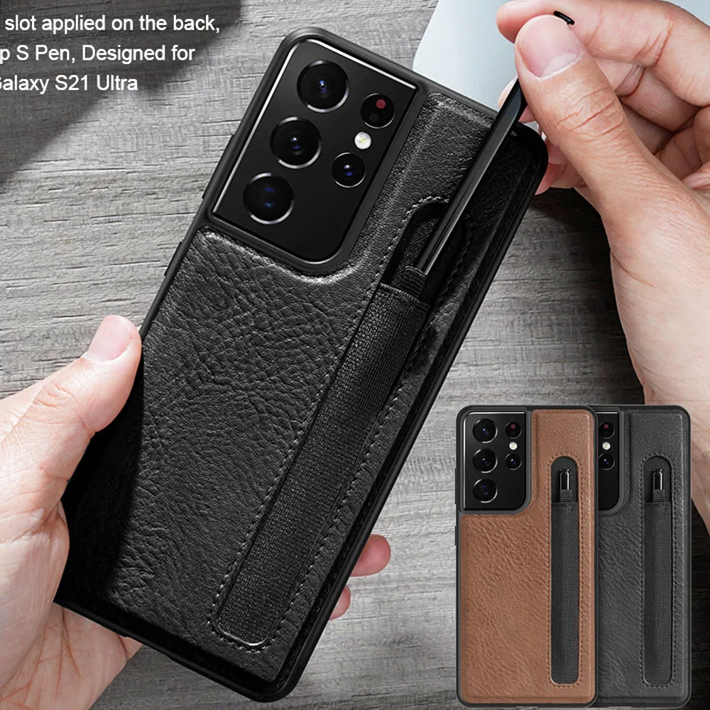 

Stylus S-Pen socket Pen Slot Case For Samsung Galaxy S21 Ultra Nillkin Aoge Leather Back Cover With pocket Holder