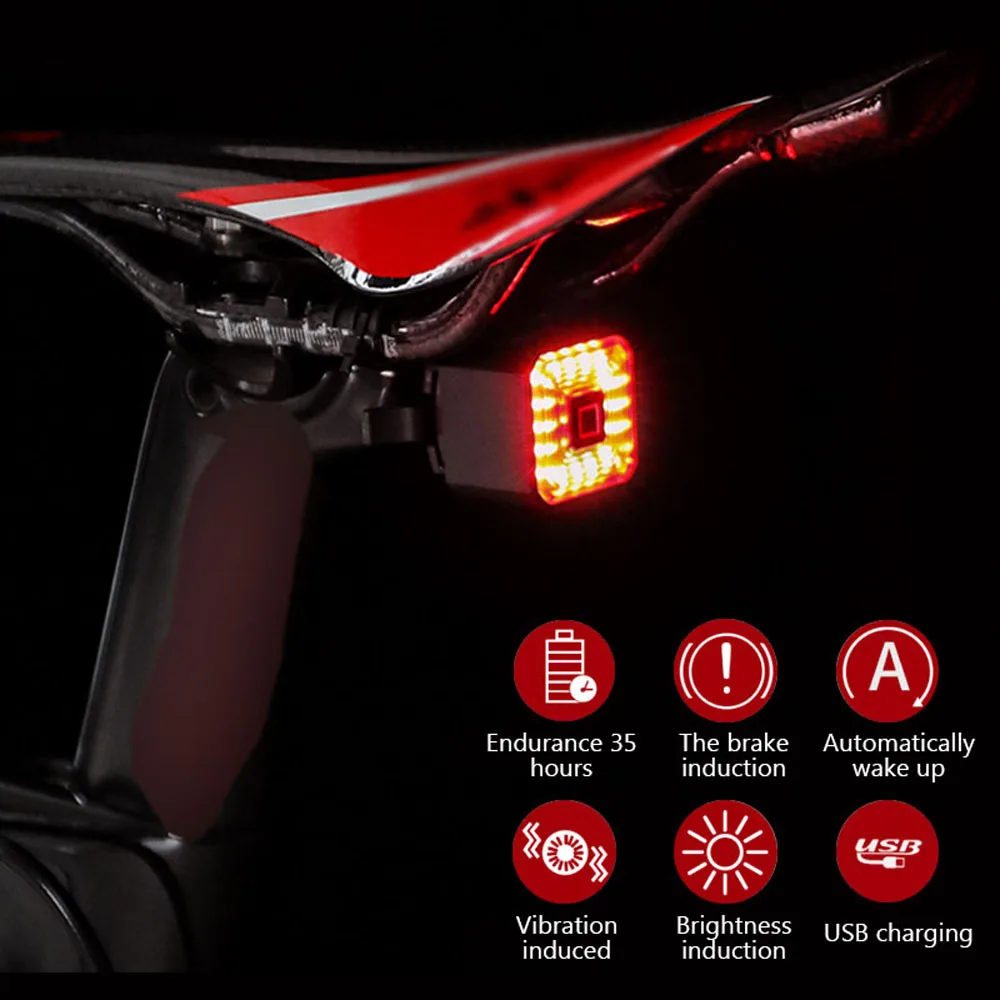 

Bicycle Intelligent Brake Tail Lamp USB Chargings High Light Tail Lamp Mountain Bike Road Bike Riding Security Warning Light MTB