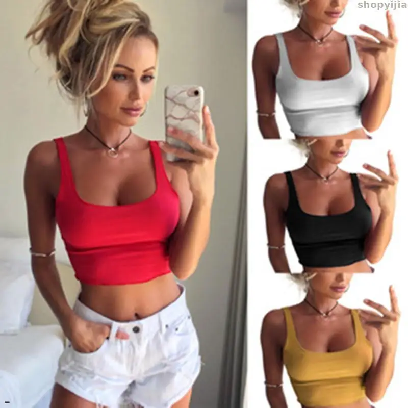 Сексуальный белый черный красный желтый женский топ с бретельками укороченные