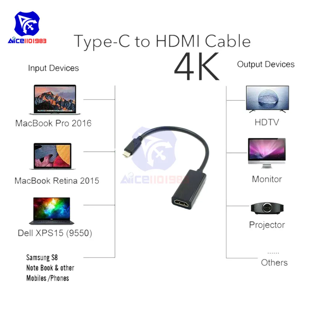 Переходник diymore со штекера типа C на гнездо HDMI разъем 4K для MacBook Pro 2016 2017 2018 iMac ChromeBook