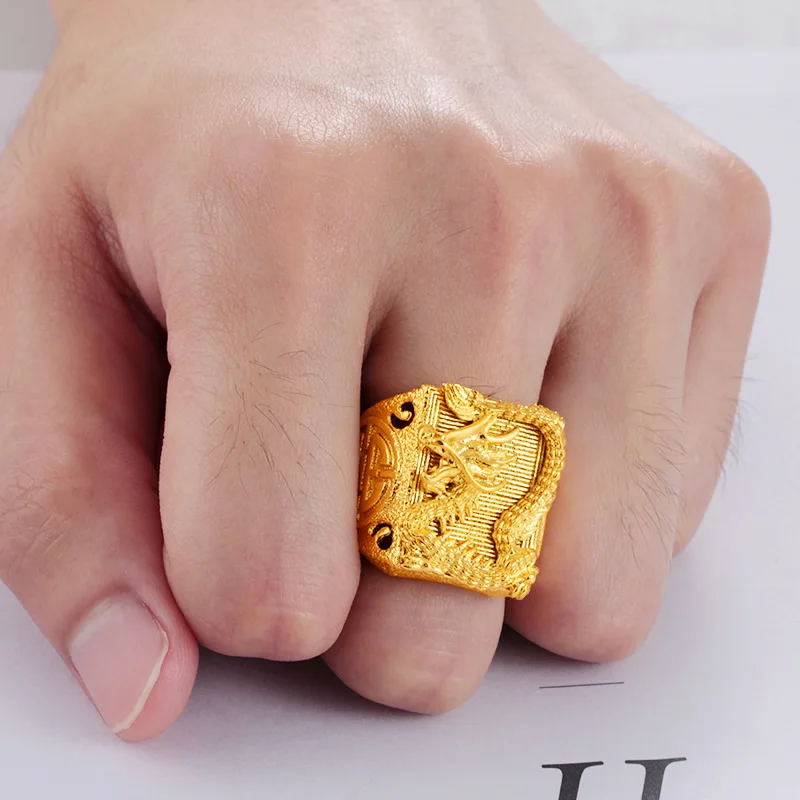 

Vietnam Sakin Auspicious Dragon Ring Gold Color Stainless Steel Men Rings Hip Hop Rock Jewelry Accessories