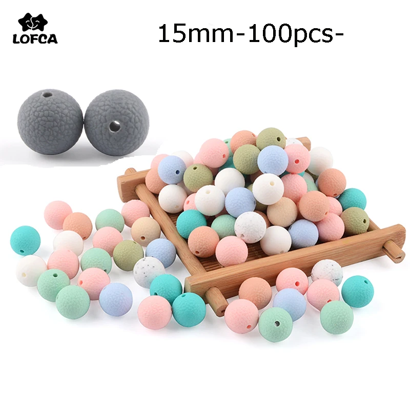 

LOFCA 100pcs 15mm Grinding Beads Silicone Leather Look Beads Teether Baby Teething BPA Free Silicone Toys For Necklace Making