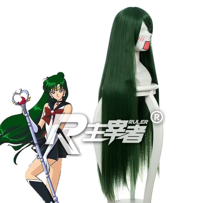 Anime Sailor Moon Meiou Setsuna Cosplay Green Synthetic Heat Resistant Wig Halloween Party Hair +free Cap | Тематическая одежда и