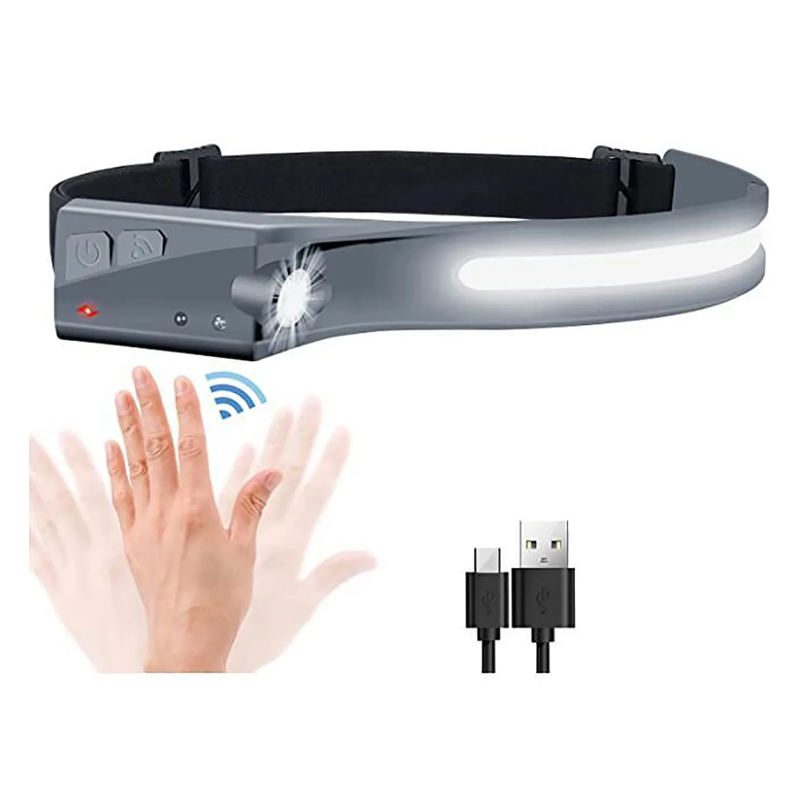 

Led Headlamp Sensor Headlight With Built-in Battery Flashlight USB Rechargeable Head Lamp Torch 5 Lighting Modes Jogging Light
