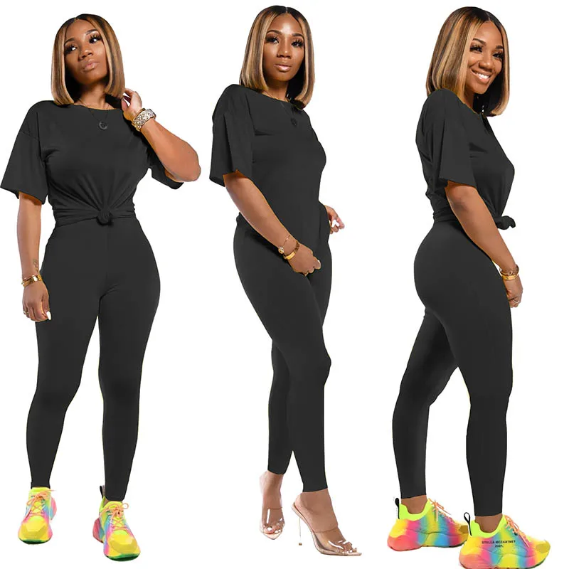 

Женский Модный повседневный комплект из однотонных брюк с коротким рукавом