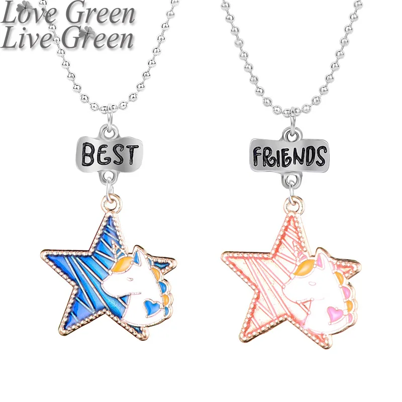 

2 Pcs/ Set Unicorn BFF Best Friends Necklace Friendship Jewelry Gift Fashion Best Friends Honey Love Couple Pendant Necklace