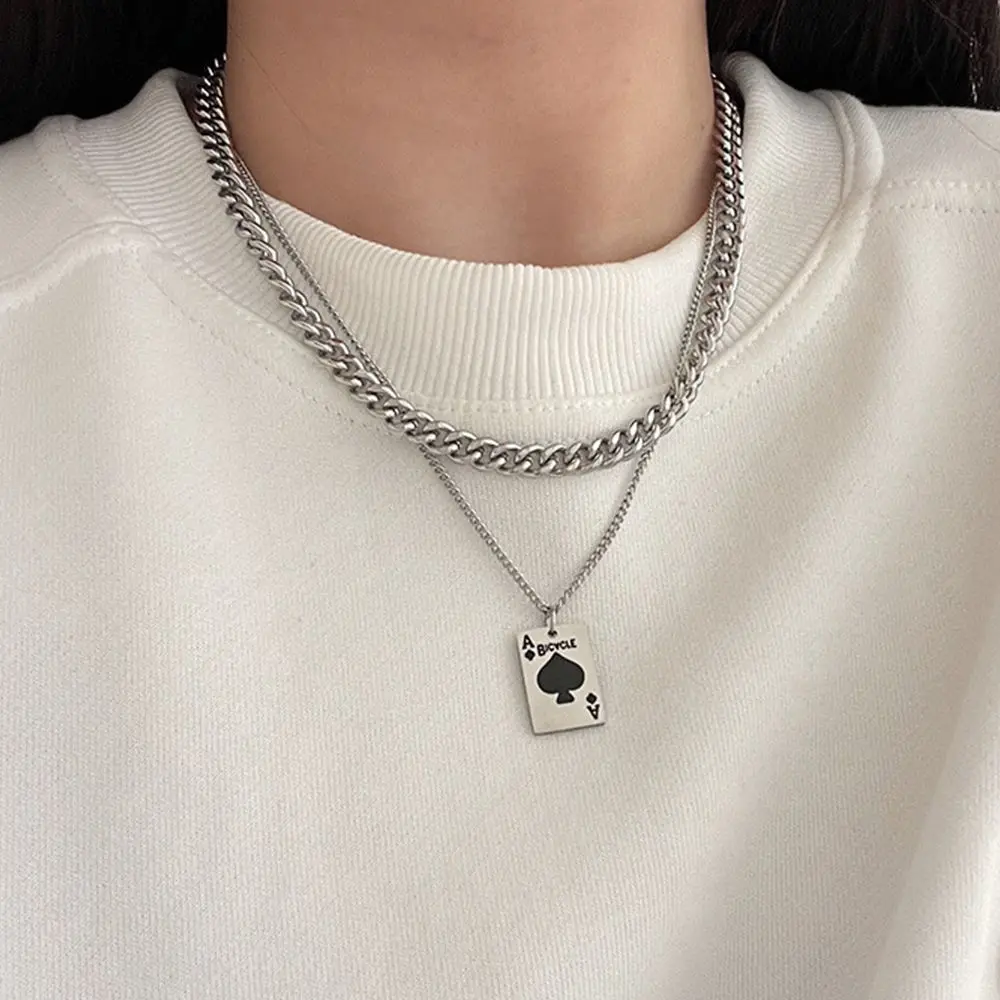 

Креативное ожерелье с игральными картами из нержавеющей стали, серебристого цвета