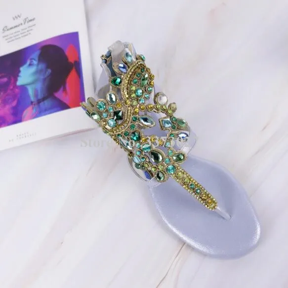 Сандалии женские с ремешком на щиколотке блестящие шлепанцы украшение в виде