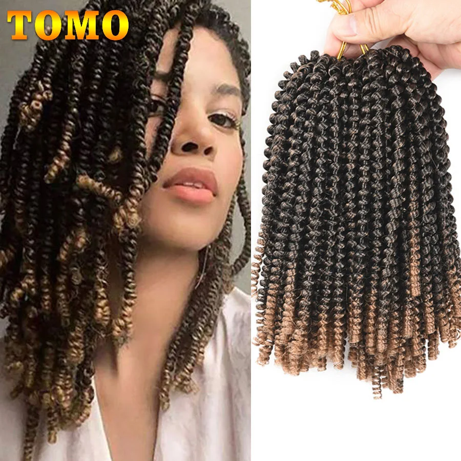 

TOMO Spring Twist Crochet Hair 8Inch Ombre Bomb Twist Synthetic Braiding Hair 30roots Afro Curly Braids Hair Extension For Women