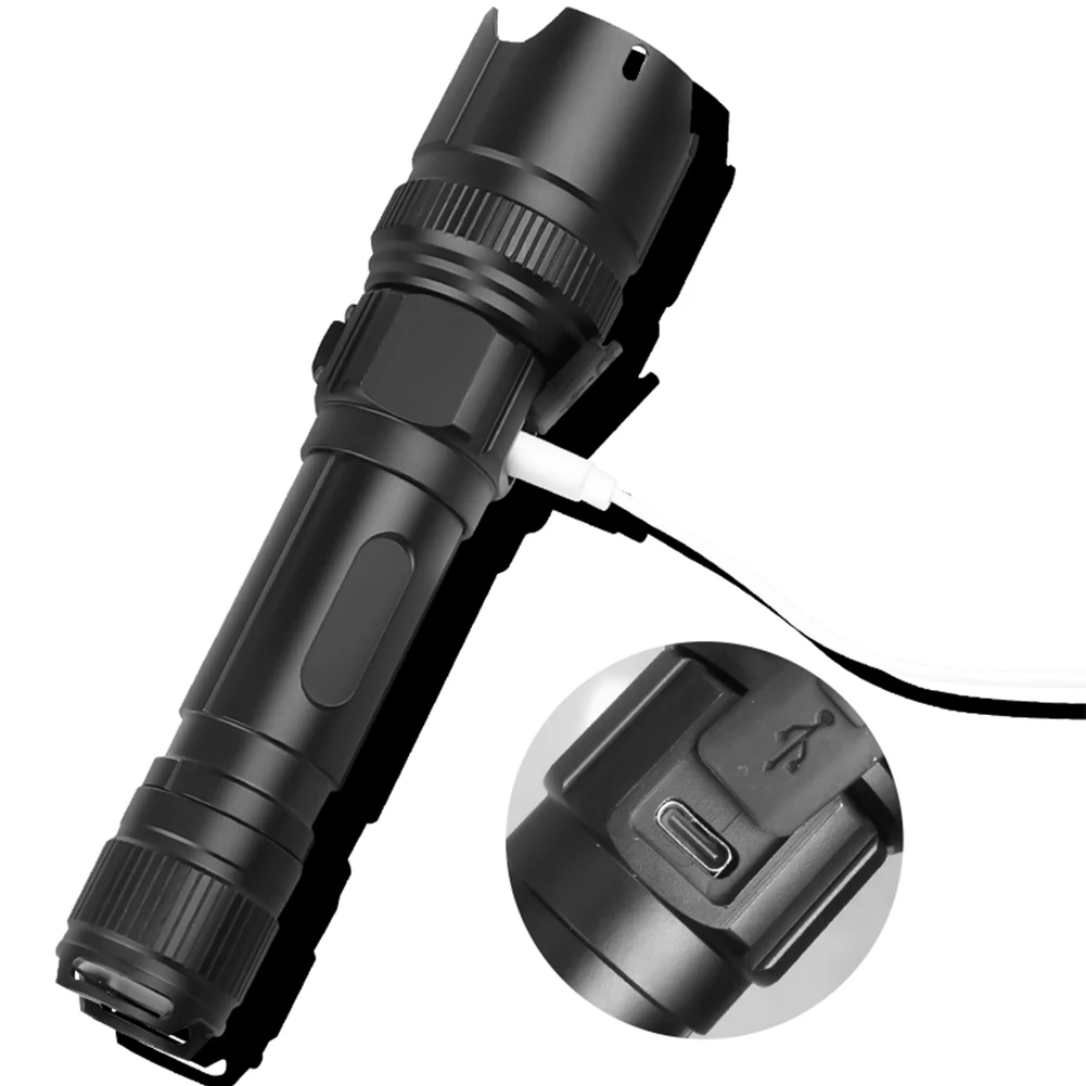 

LED Flashlight XHP Waterproof 3 Lighting Modes Zoom Camping Hunting Lamp Torch Rechargeable Powered Battery Torch