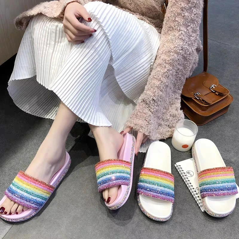 Женские пляжные сандалии Melissa радужные на плоской подошве желе обувь для женщин